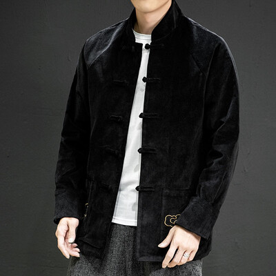 

Toponeto Mens New Winter Style Pure Colour Coat Of Retro Corduroy Comfortable Coat
