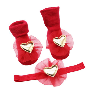 

2Pcs Newborn Baby Sock Girls Soft Socks Baby Sweet HairBandNon-slip Cotton Socks Children Headband