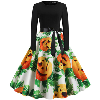 

Xmas Clothes Christmas Costume Casual Long Sleeve Halloween Print Party Dress