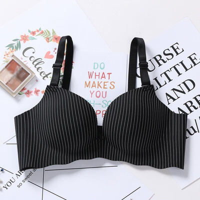 

Sexy Seamless Women Bras Rimless Gathered Adjustable Wireless Bras Striped Print Push Up Women Underwear Padded Bra