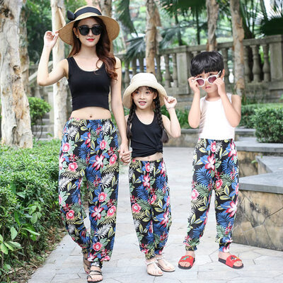 

Baby Parent Spring Summer Cotton Mosquito Bites Pants Family Matching Sports Casual Floral Pattern Trousers