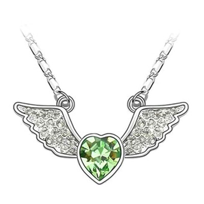 

Fashion Beautiful Ladies Fashion Angel Wings Peach Crystal Heart Necklace