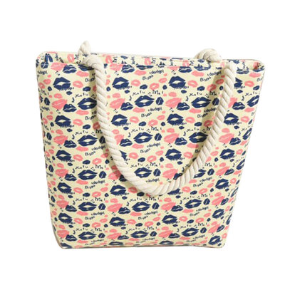 

Travel Shopping Lips Letter Print Casual Canvas Women Tote Handbag Shoulder Bag