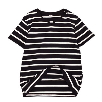 

Striped T Shirt Women Summer Casual Striped T-Shirt Loose Print Retro V Collar Short Sleeved Simple Wild Short Tops