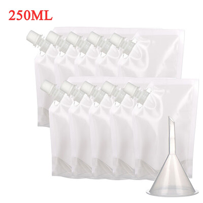 

10pcs Full Transparent Disposable Juice Pouch With Oblique Funnel Wine Flask Pouch Storage Bags For Party Beverage 250ml-500ml