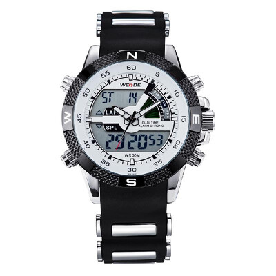 

WEIDE WH1104 Dual Display Two Movement Quartz Digital Men Watch 3ATM Waterproof LCD Backlight Date Week Month Alarm SPL Split Time