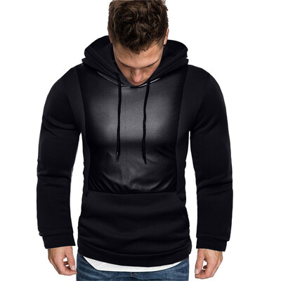 

Toponeto New Mens Fashion In Autumn Winter Pure Color Stitching Long Sleeve Cap Blouse