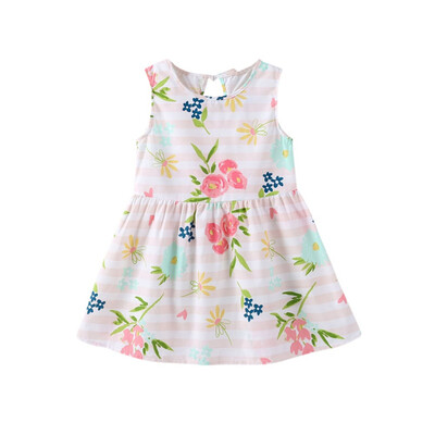 

Girls Dress Children Baby Girl Sleeveless Round Neck Dress Toddler Flower Striped Printing Summer Casual Fashion Princess Dress