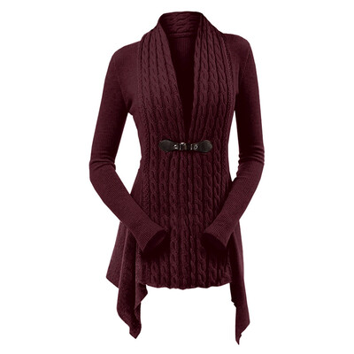 

Cable Knit Ribbed Buckle Front Skirted Plus Size Cardigan
