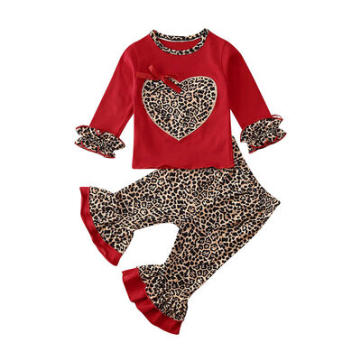 

Kids Baby Girl Clothes Leopard Love And Heart T-shirtPants Leggings Outfit