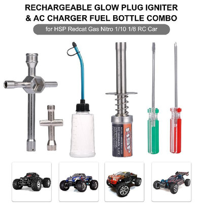 

HSP 80141 Rechargeable Nitro Starter Glow Plug Igniter AC Charger Fuel Bottle Combo for HSP Redcat Gas Nitro Engine Power 110 18