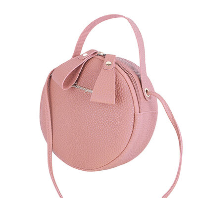 

Solid Color Two-way Zip Faux Leather Women Mini Tote Crossbody Sling Round Bag