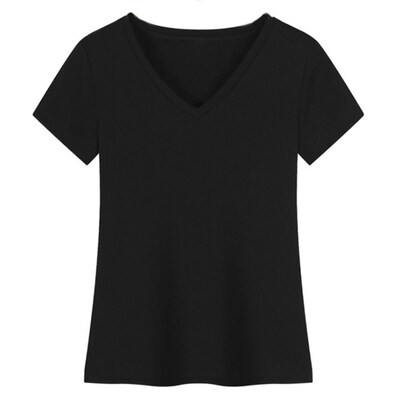 

Casual Women Solid Color V Neck Short Sleeve T-Shirt Summer Slim Fit Basic Top