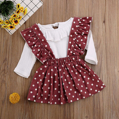 

Newborn Baby Girl Ruffle Long Sleeve Bodysuit Tops Strap Dress Outfit Clothes