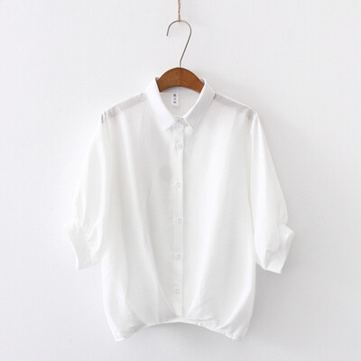 

Women Blouses StripedSolid Cotton & Linen women topsTurn-down Collar Casual Short Sleeve Loose Blouse