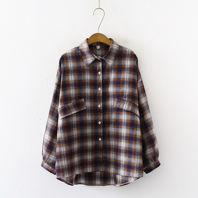 

ETOSELL Retro Long Sleeves Lapel Shirt Loose Long-sleeved Blosue Casual Cardigan Women Fashion Tops