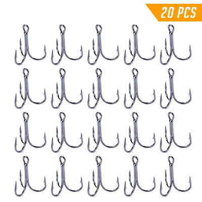 

20pcs Treble Hooks 4 6 8 10 High Carbon Steel Barbed Fishing Hooks