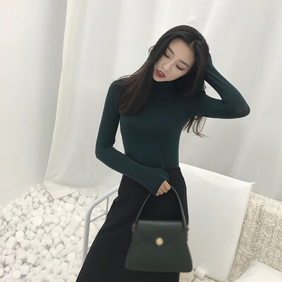 

Autumn New Novel Chic Slim Solid Color T-shirt Fashion Trend Long-sleeved Turtleneck Women Bottoming Top
