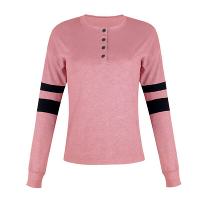 

Women Striped Button Tops Pullover T-Shirts Long Sleeve Casual Blouse Sweatshirt