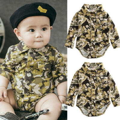 

Newborn Baby Boy Girl Clothes Long Sleeve Button Romper Cotton Camouflage Outfit
