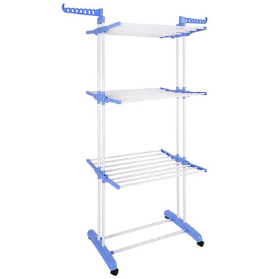 

White Laundry Folding Dryer Rack 3 Tiers with Casters