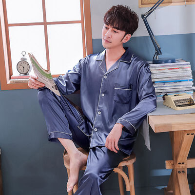 

New Couple Pajamas Sleepwear Set Long Sleeve Autumn Silk Home Suit Turn-down Neck Plus Size 3XL Couple Nightgown Sleepwear W1