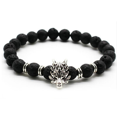 

Animal Dragon Head Bracelets Bangles 8Mm Black Lava Stone Charm Bracelets For Unisex Women Men Yoga Energy Jewelry Gifts