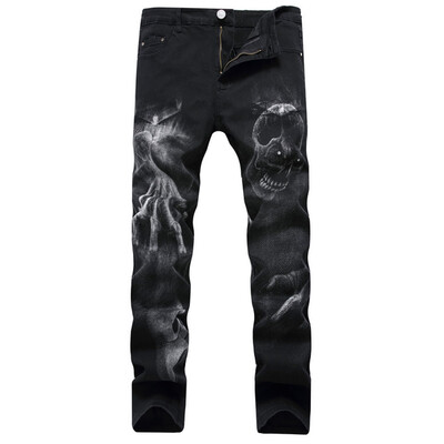 

Gobestart Mens New Fashion 3D Personality Slim Color Print Stretch Denim Trousers