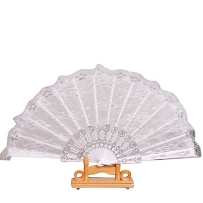 

Chinese Handmade Party Wedding Gift Dancing Lace Surface Foldable Hand Held Fan Hot