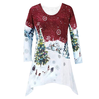 

Gobestart New Women Fashion Christmas Shirt Tunic Woodland Winter Scene Blouse