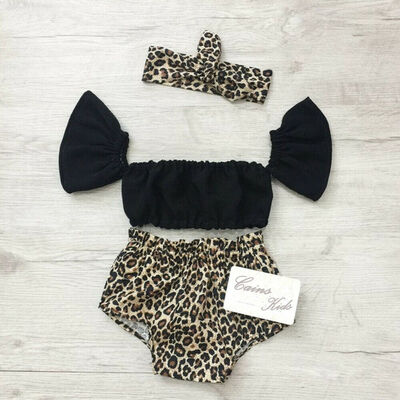 

Infant Baby Girl Clothes Off-Shoulder Tops Vest Leopard Shorts 3PCS Outfits