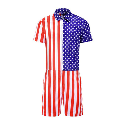 

Toponeto Mens American Flag Striped Button Short Sleeve Top Shirt Siamese pants