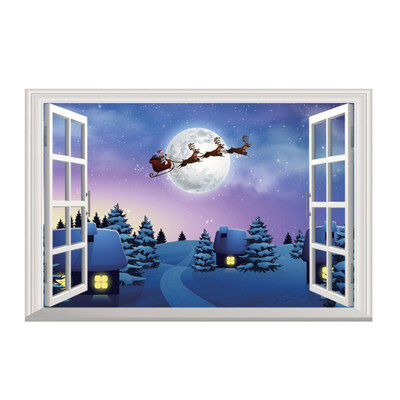 

Romantic Christmas 3D Fake Window Wall Stickers Self-Adhesive Removable Faux Window Wall Decal Christmas Holiday Decor Sticker