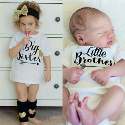 

Kids Baby Boy Big Sister Little Brother Matching Clothes Romper Bodysuit T-shirt