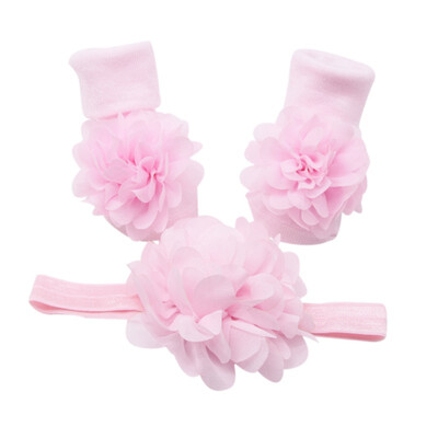 

Baby Girl Headwear Set Newborn Baby Cute Lace Floral Cotton Socks with Big Flower Hairband