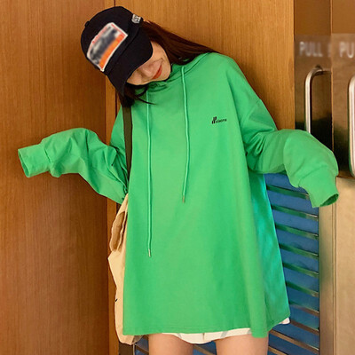 

Fashion Autumn Hoodie Women Casual Green Sweatshirt O-neck Solid Long Sleeve Oversize Sweatershirt Harajuku Loose Pullover