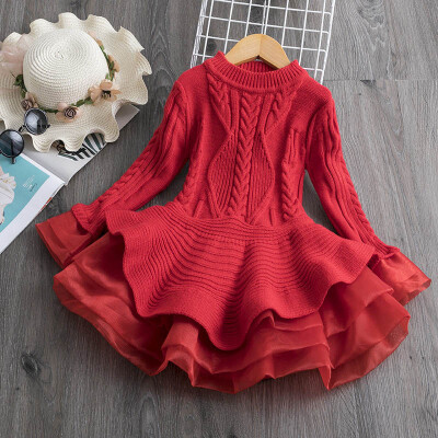 Kids Party Ball Gown Clothing Winter Fall Long Sleeve Girls Dress Cute Christmas Princess Dresses Toddler Girls Knitted Dresses