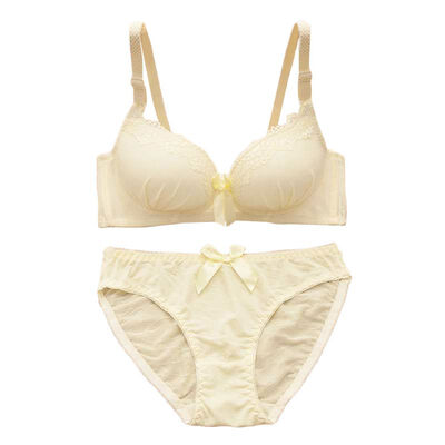 

Fashion bow lace sexy deep V-neck push up underwear hot-selling vintage solid color bra set
