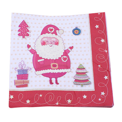 

New Lovely Patterns Disposable Christmas Napkins Paper Elk Wood Pulp Tissue Dinner Napkins Xmas Party 20PCS j