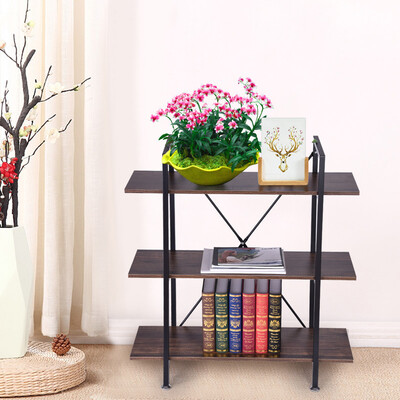 

Gobestart 3-Tier Industrial Bookcase And Book Shelves Vintage Wood And Metal Bookshelves