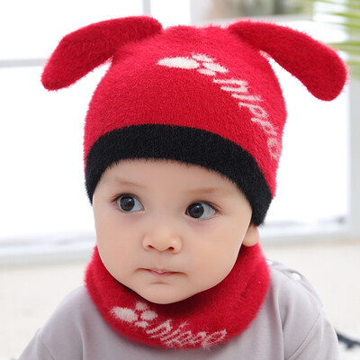 

Cute Cat Ears Hats Winter Children Hats Knitted Baby Girls Boys Hat Warm Velvet Scarf for Kids Autumn
