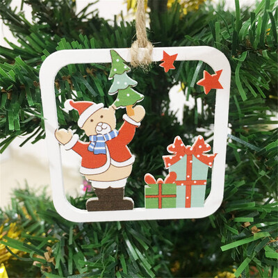 

〖Follure〗10Pcs DIY Cartoon Craft Christmas Xmas Wood Chip Hanging Ornaments Decor