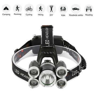 

New Head Torch Zoomable 4 Modes 5 LED Rotating USB Rechargeable Waterproof Head Torch for Fishing Hiking Camping