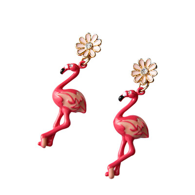 

Flamingo Flower Clear Rhinestone Enamel 2019 New Fashion 1 Pair Latest Earrings Gold Color