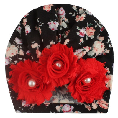

2019 Autumn Winter Soft Cute Newborn Baby Flower Pearl Design Girls Caps Infant Hat Turban Elastic Caps