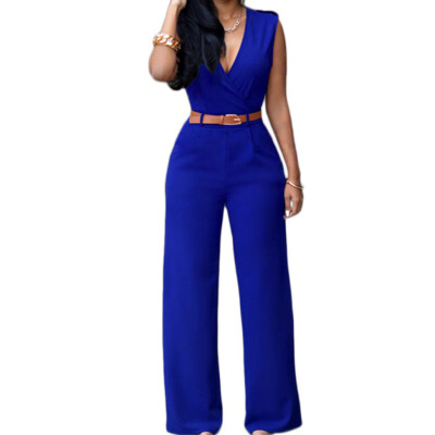 

new high waist v collar sleeveless jumpsuits trouser cotton bodysuit casual playsuits bandage belt Jumpsuit female body feminino