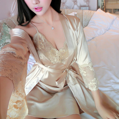 

Sexy Women Silk Satin Lady Pajamas Sleepwear Robes Nightdress Nightgown 2PCS
