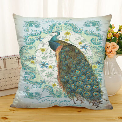 

1X Peacock Pillow Case Sofa Bedroom Home Decor Removable And Washable Office Cushion Linen Cushion Cover