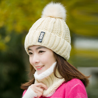 

Fashion Cotton B Letters Knitted Hat And Hat Scarf Women Soft Winter Warm Beanies Caps Outdoor Sport Hats