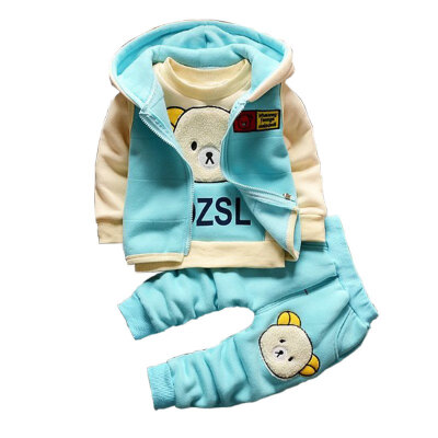 

Autumn Girl Boy Cotton Set Children Cartoon Bear Pattern Long Sleeve Sweatshirt Vest Trousers Outfits Set